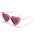 Vibrant pink heart-shaped kids sunglasses featuring white temples and protective dark lenses - Rose Red Frame White Temples Gray Lens