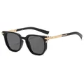 Classic men's sunglasses with black frames and gold metal temples, UV400 protection. - Matte Black Gold Frame Grey Lens