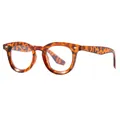 Vintage tortoise shell oval frame glasses with stylish silver diamond rivet accents - Demi Frame Anti-blue Light