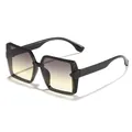 Oversized square black frame sunglasses featuring smoke-to-yellow gradient lenses - Square Frame (90964) / Black Frame Grey Yellow Lens