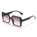 Stylish oversized square sunglasses with premium purple gradient lenses and black frames - Square Frame (90964) / Black Frame Grey Pink Lens