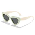 Heart-shaped children's sunglasses in mint green and cream white with dark lenses - Matcha Green Frame Beige Temples