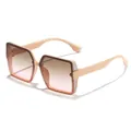 Stylish oversized square frame sunglasses with beige frames and gradient brown lenses - Square Frame (90964) / Orange Pink Frame Grey Pink Lens