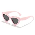 Pink heart-shaped candy color sunglasses for kids, stylish UV protection eyewear. - Pink Frame Grey Lens