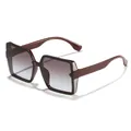 Oversized burgundy square sunglasses with glitter side detail and gradient lenses - Square Frame (90964) / Wine Red Frame Tea Grey Blue Lens