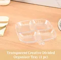 Transparent 4-compartment divided plastic kitchen storage tray for condiments and spices - 4 Compartments / Small Transparent