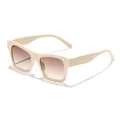 Retro square sunglasses with beige frames and brown gradient lenses for sun protection - Off-white Frame Gradient Tea Lens