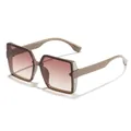 Oversized square sunglasses with beige frame and gradient pink lenses for fashion - Square Frame (90964) / Coffee Frame Double Tea Lens