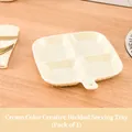 Cream-colored 4-compartment divided storage tray for kitchen spices and side dishes - 4 Compartments / White Small
