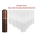 Lot de 30 aiguilles à coudre à enfilage automatique avec étui tube de rangement en bois - Style Enfilage Latéral / Paquet de 30 / Étui Ébène + 30 Pcs Assorties