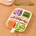 Cream white 5-compartment ingredient prep tray with food samples on wood background. - 5 Grids/Pack / Off White
