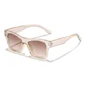 Retro square oversized sunglasses with translucent champagne frames and brown gradient lenses - Champagne Frame / Tea Lens