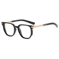 Klassische Herrenbrille mit schwarzem Rahmen und hochwertigen goldfarbenen Metallbügeln - Glänzendes Schwarz Gold Rahmen Klare Linse