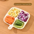 Cream white 4-compartment food preparation plate with handle for kitchen storage - 4 Grids / Off White
