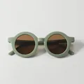 Round retro kids sunglasses in matte sage green with brown UV protection lenses - Green Frame Tea Lens