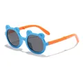 Cute blue bear-ear foldable sunglasses for kids with orange temples and gray lenses - Foldable Cartoon Bear Ear (3010) / Blue Frame Orange Leg