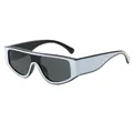 Stylish black and white contrast sunglasses with sleek integrated one-piece dark lens - One-piece Large Frame Style (99182) / White Black Frame Grey Lens