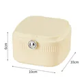 Mini joyero cuadrado portátil color crema con dimensiones de 10x10x6cm mostradas - Amarillo claro