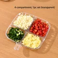 Clear 4-compartment plastic food prep dish for kitchen side dish and sauce storage - 4 Grids / Clear