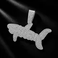 Detailed macro shot of iced-out shark pendant with crystals on black leather texture - Pendant Only (No Chain) / Silver