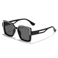 Black children's square frame sunglasses with sparkling silver glitter edge detail - Black Frame Grey Lens