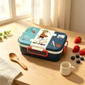 Children's sports theme bento lunch box featuring a cute cartoon giraffe on a wooden table - Giraffe Sports Theme / 950ml Blue / Blue