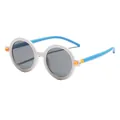Ronde tweekleurige kinderzonnebril in wit en blauw met UV-bescherming voor buiten - Wit Montuur Blauwe Pootjes Grijze Lens