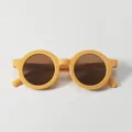 Trendy matte yellow round sunglasses for kids and toddlers with UV protection lenses - Yellow Frame Tea Lens