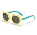 Foldable children's cartoon bear-ear sunglasses with a yellow and blue round frame - Foldable Cartoon Bear Ear (3010) / Yellow Frame Green Temples