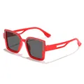 Stylish children's red square sunglasses with glitter frame for outdoor outfit fashion - Red Frame Grey Lens