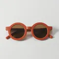Vintage round terracotta sunglasses for children featuring dark UV protective lenses - Orange Frame Tea Lens