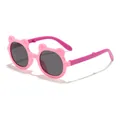 Pink bear-shaped foldable sunglasses for children featuring stylish round dark lenses - Foldable Cartoon Bear Ear (3010) / Pink Frame Rose Red Leg