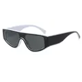 Trendy black and white contrast shield sunglasses with a modern panda color design - One-piece Large Frame Style (99182) / Black White Striped Frame Grey Lens