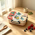 Cute cartoon dinosaur bento lunch box with travel theme puzzles for kids and students - Dinosaur Travel Theme / 950ml Beige / Beige