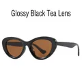 Modieuze retro cat-eye zonnebril met glanzend zwart montuur en bruine theekleurige glazen - Glanzend Zwart Thee Lens