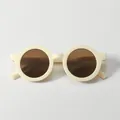 Retro style round frame children's sunglasses in cream beige finish for boys and girls - Beige Frame Tea Lens