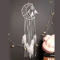Handmade white moon dreamcatcher with elegant feathers and beads for bohemian wall decor - Moon Style (SJ9084) / White