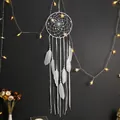 Handmade white feather dreamcatcher with star lights for bohemian room wall decor - Round Style (SJ9085) / White