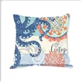 Artistic blue octopus ocean themed linen cushion cover with beautiful coral motifs - Blue Octopus Mandala Style (MH003-5) / Single-Sided