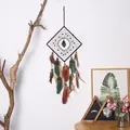 Handmade square bohemian dreamcatcher with green and brown feathers for wall decor - Square Style (MS9397) / Brown Green