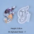DIY Silicone mold for cursive letter F with resin casting example and dimensions - Cursive Letter F (6.1x3.2cm)