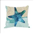 Square linen cushion cover with blue starfish ocean theme print - Blue Starfish Style (MH003-8) / Single-Sided