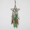 Bohemian star-shaped dreamcatcher with vibrant green and natural brown feathers - Star Style (MS4038C)