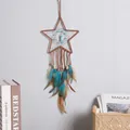 Handmade bohemian star-shaped dreamcatcher featuring blue feathers and beads for decor - Star Style (SJ9234B)