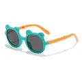 Cute teal and orange foldable bear-ear sunglasses for kids with round frame design - Foldable Cartoon Bear Ear (3010) / Green Frame Yellow Temples