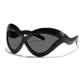 Futuristische schwarze Oversize-Cateye-Sonnenbrille mit gewelltem Rahmen in der Variantenansicht - Schwarzer Rahmen Graue Gläser