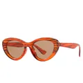 Stijlvolle vintage cat-eye zonnebril met oranje gestreept montuur en bruine glazen. - Theestripen Theelenzen