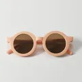 Children's round frame sunglasses with peach-colored frames and brown lenses - Pink Frame Tea Lens