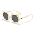 Cute foldable cartoon bear sunglasses for kids with cream frames. - Foldable Cartoon Bear Ear (3010) / Beige