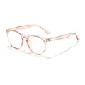 Close-up view of retro transparent peach macaron anti-blue light glasses frame - Transparent Tea